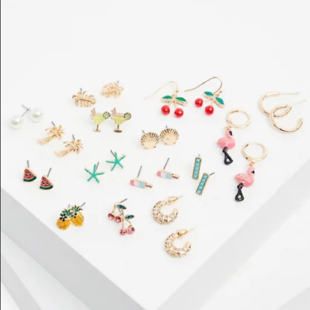 🆕 Fruit Stud & Huggie Hoop Earrings Set of 15 NWT